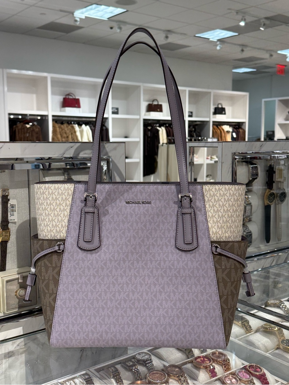NWT Michael kors Voyager Large Color-Block Signature Logo Tote Bag Lilac